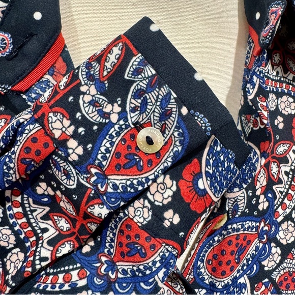 NWOT Foxcroft Red, White & Blue Paisley Collared Shirt Dress | Long Sleeves (8) - Picture 11 of 16